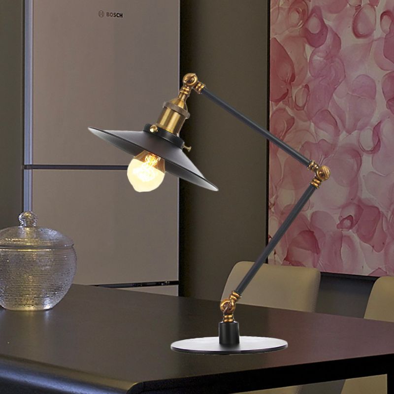 Metal Flared Shade Table Lamp Farmhouse Style 1 Light Adjustable Black/Brass Finish Table Lighting for Bedroom