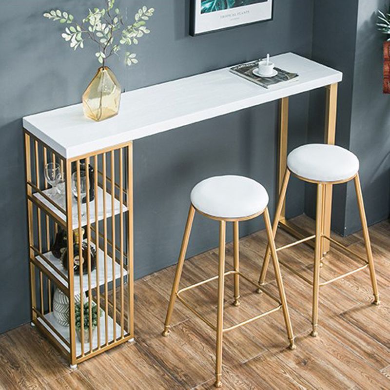 Glam 1/3 Pieces Bar Table Set Rectangle Wood Counter Table with High Stools for Cafe