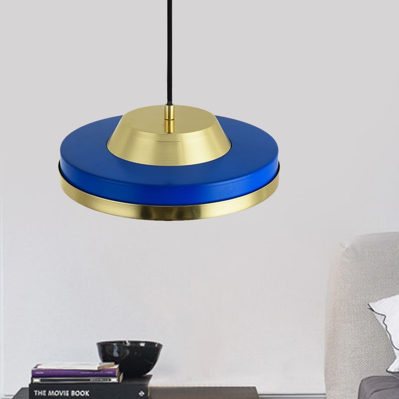 Soucoupe volant pendant éclairage moderniste métal 1 chambre de tête plafond plafond plafonnier en bleu et laiton