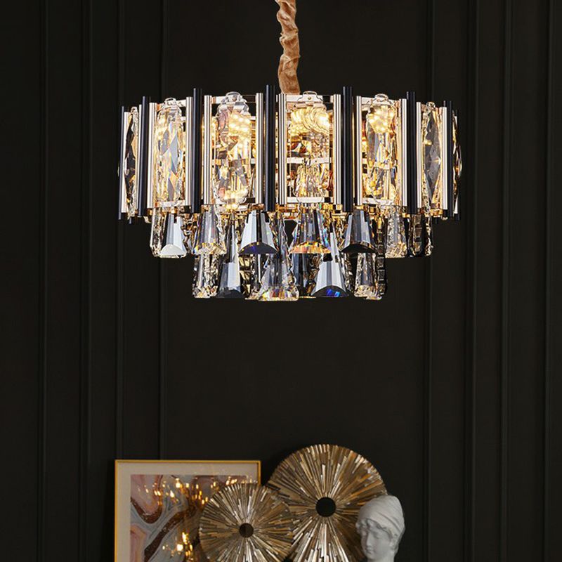 Moderne geschichtete Kronleuchter Licht klares schräges Kristall Wohnzimmer -Federbeleuchtung