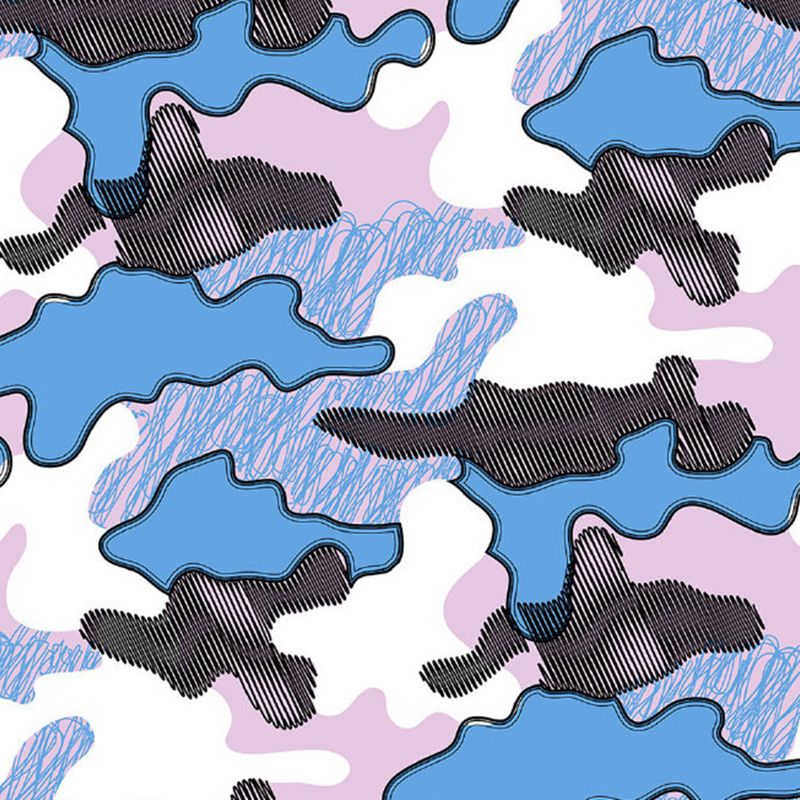 Artistic Abstract Cloud Drawing Mural Pink and Blue Washable Wall Decor for Kids Room