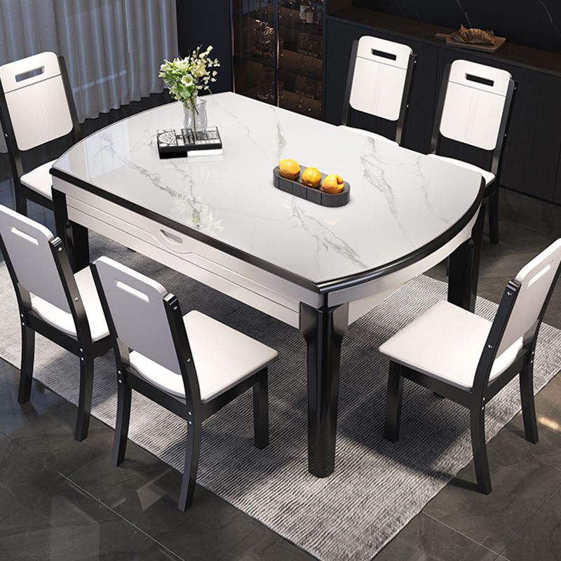 Round Drop-Leaf Dining Table Stone Dining Table with Solid Wood Legs