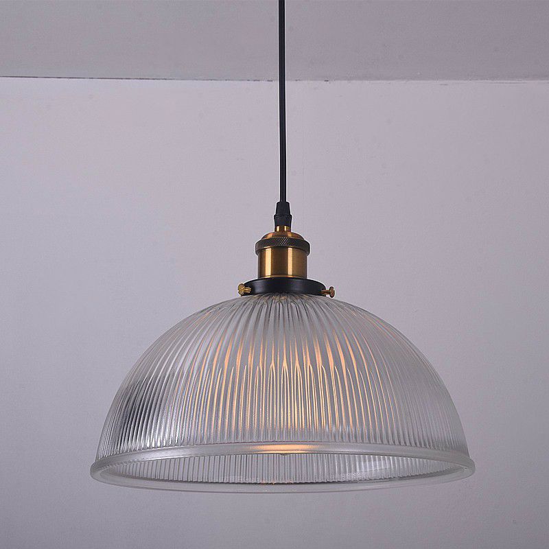 Luce a soffitto singolo cupola industriale in vetro a coste trasparente a sospensione per il ristorante