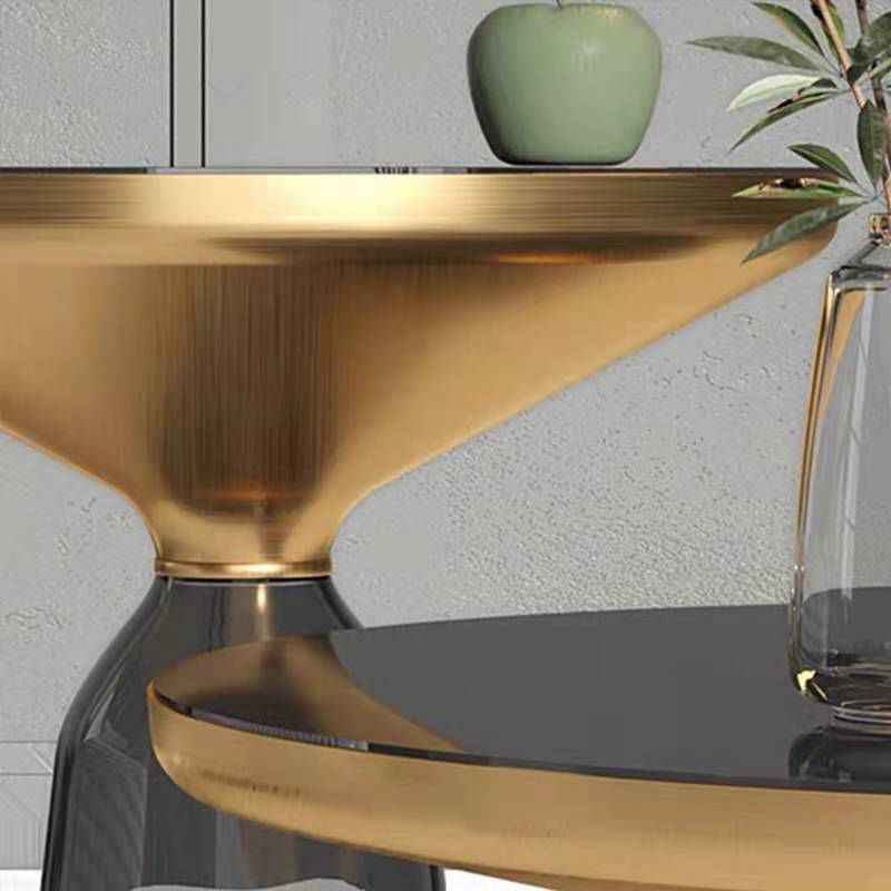 Contemporary Round Side Table Glass Pedestal Sofa End Table for Living Room