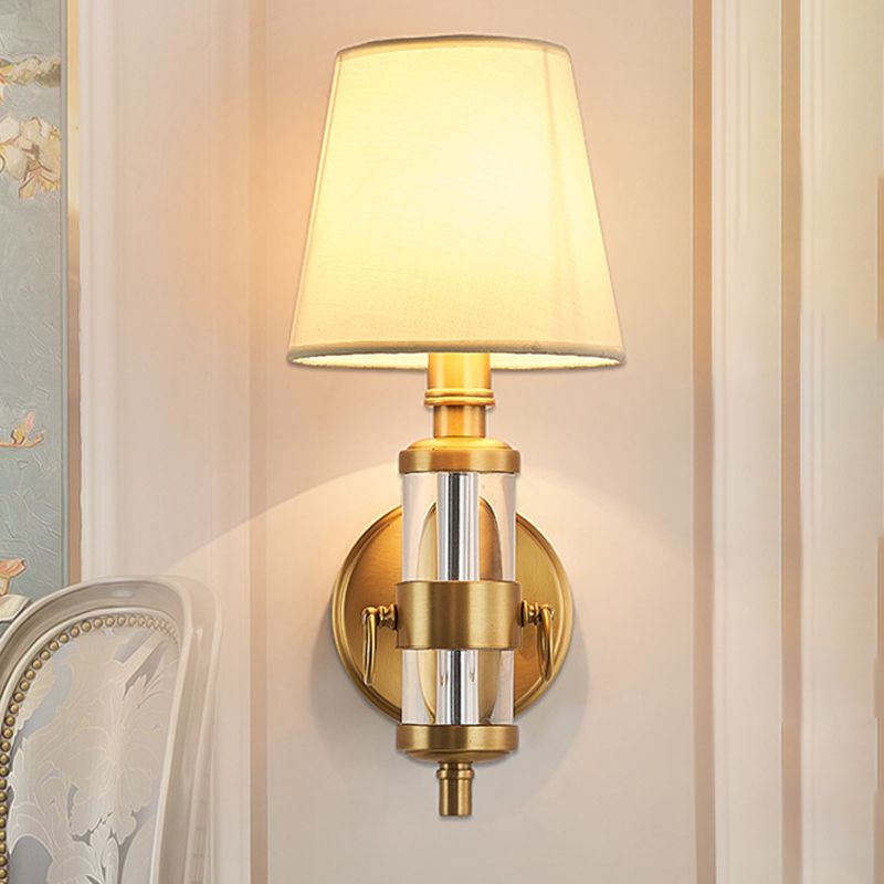 Fabric Shade Brass Sconce Lighting Barrel 1 Light Vintage Wall Mounted Lamp Fixture for Bedroom