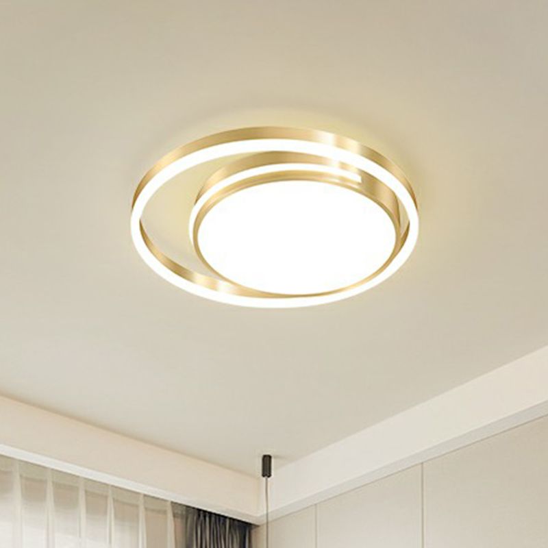 Circular Flush Light Fixture Minimalism Acrylic Bedroom Ceiling Mount Lamp in Gold