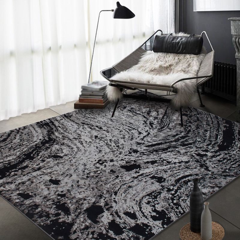 Modern Living Room Rug in Black Abstract Painting Print Rug Polyester Pet Friendly Area Rug