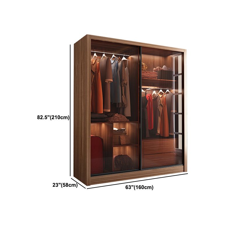 Mirrored Finish Cabinet with Glass Door Modern Brown Wardrobe for Home