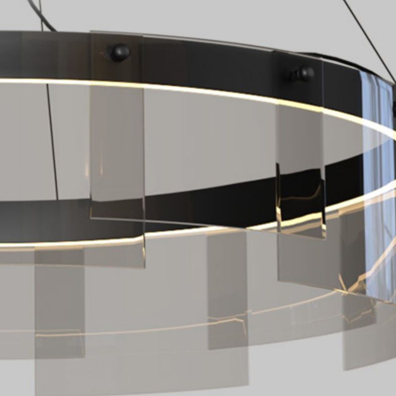 Modern Simple LED Chandelier Glass Circular  Pendant Light for Living Room