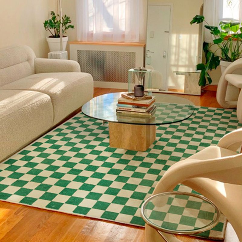 Green Plaid Pattern Rug Modern Polyester Area Rug Stain Resistant Area Carpet for Home Decor