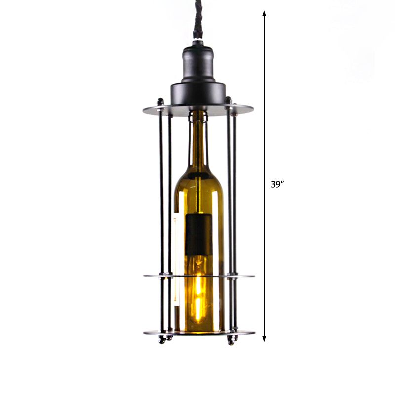 Wine Bottle Pendant Ceiling Light Black/Rust Farmhouse Metal 1 Light Dining Room Hanging Lamp
