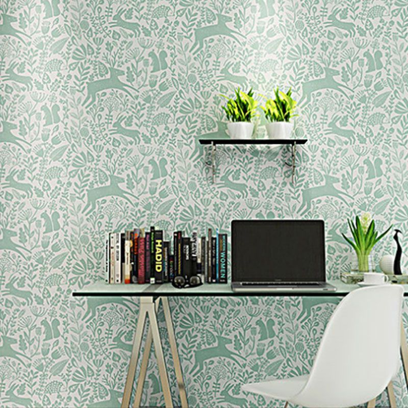 Papier peint simple cerf et feuille pour enfants, décoration murale de 33 pieds x 20,5 pouces de couleur pastel