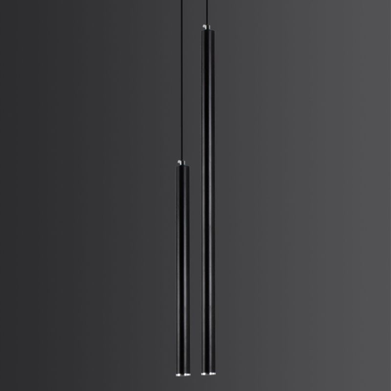 Contemporary Style Cylinder Shape Pendant Lights Metal Hanging Lamps in Black