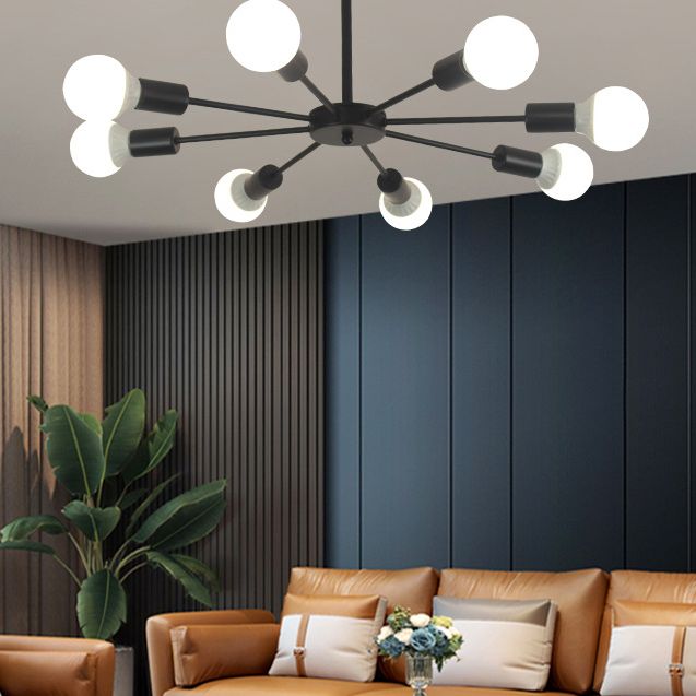 Candelera de metal creativo de estilo nórdico 23.6 pulgadas de ancho de ancho en forma de ráfaga de iluminación de bombilla abierta para sala de estar de dormitorio