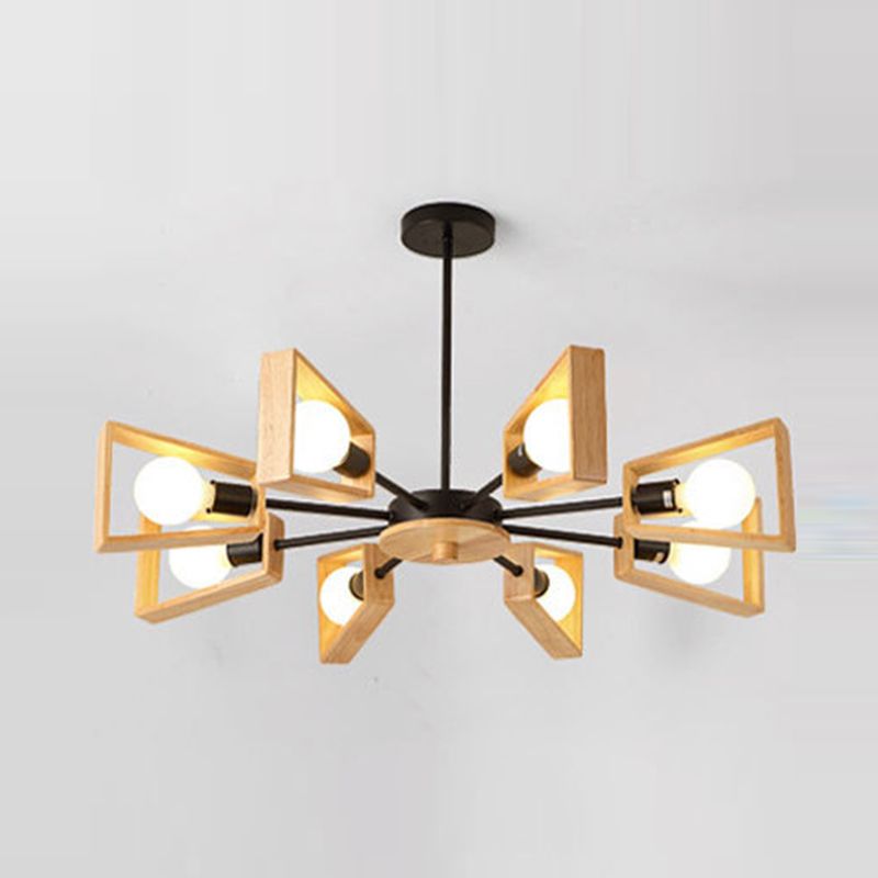 Nordic Living Room Hanging Lamp Rubberwood Sputnik Shaped Chandelier