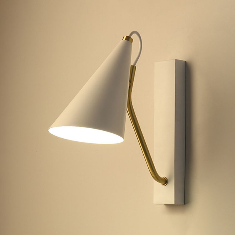 Single Contemporary Black/White Wall Mounted Sconce Metallic Shaded Wall Light