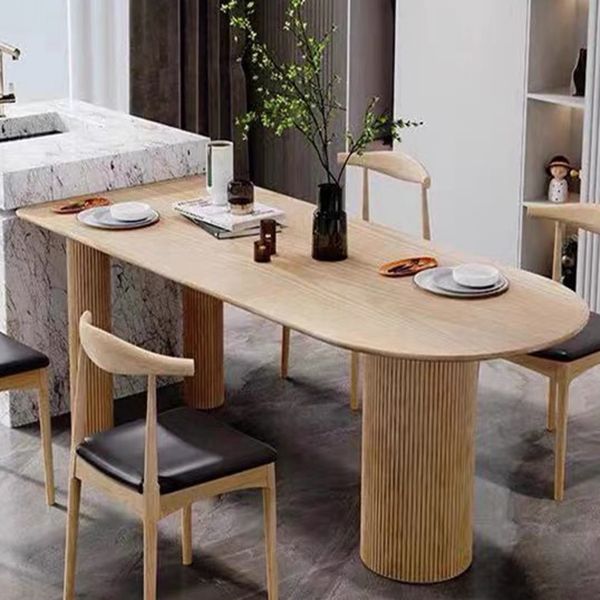 Contemporary Dining Table Pine Solid Wood Table with 3 Legs for Dining