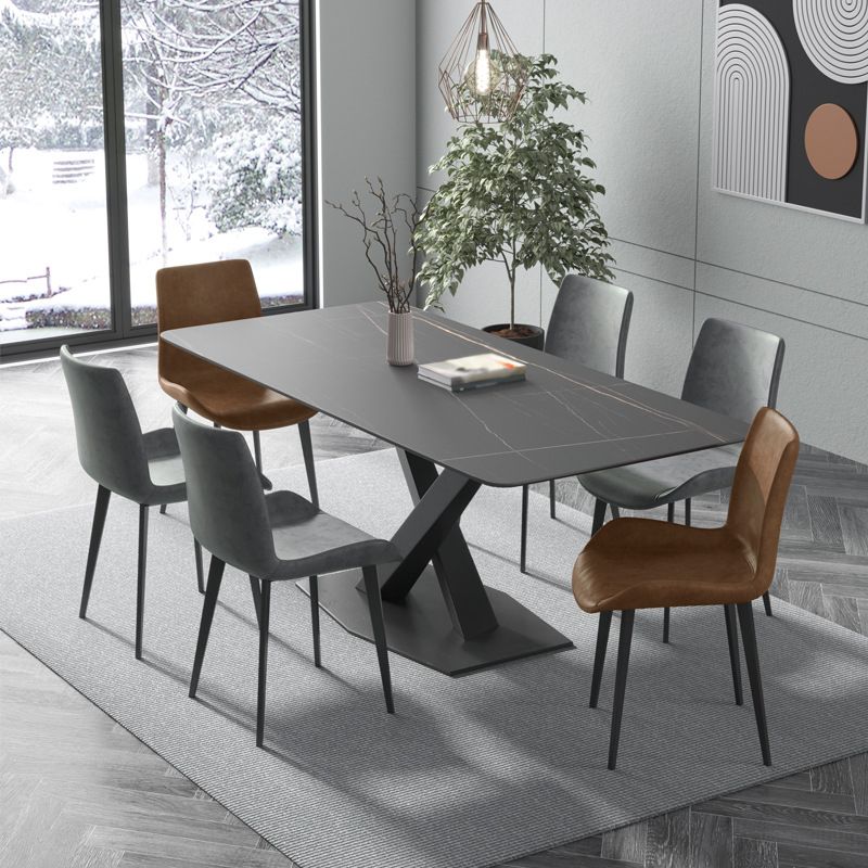 Rectangular Stone Dining Table Modern Furniture with Steel Base for Apartment