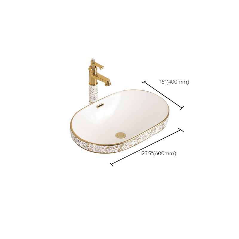 Traditional Bathroom Sink Porcelain Oval-Shape Vessel Bathroom Sink with Pop-Up Drain
