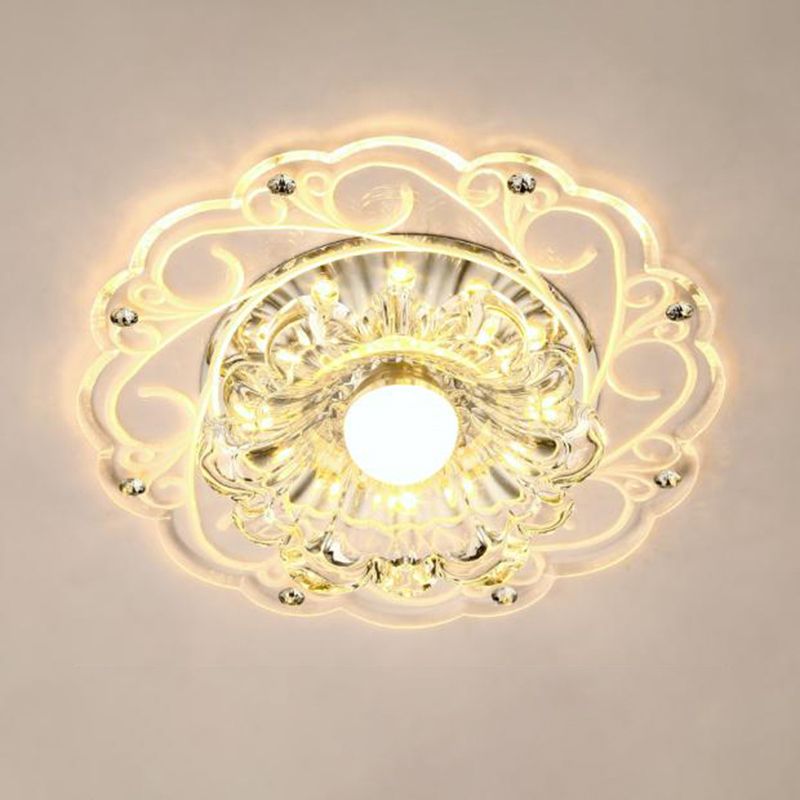 Floral Swirls Crystal Ceiling Lamp Modernism Clear Flush Mounted Light for Entryway