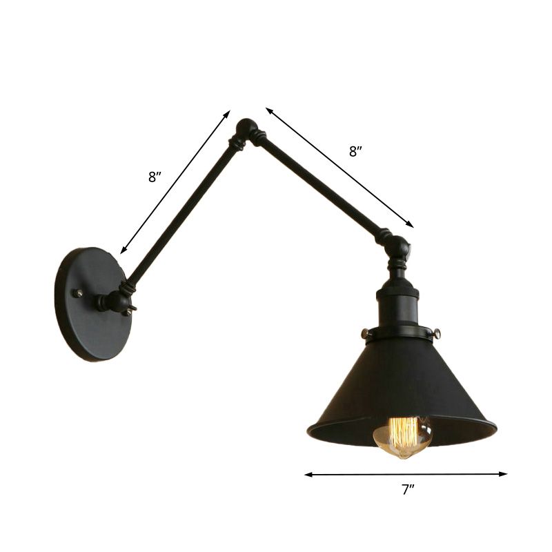 1 Kopfleuchtenbeleuchtung mit konischen Schatten und Schwung Arm Metal Retro -Stillampe in Schwarz