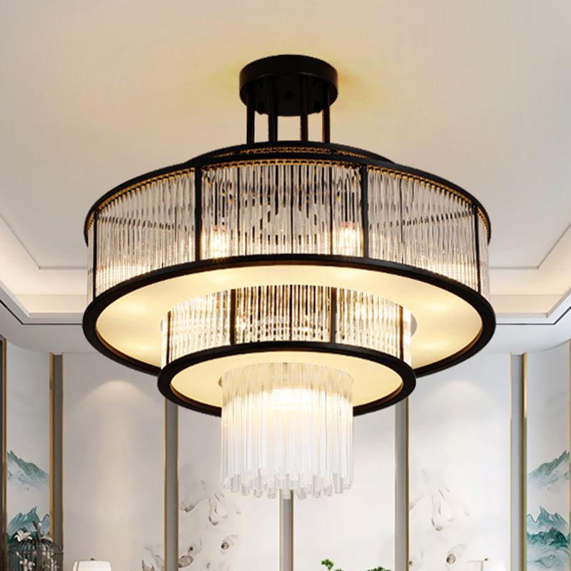 Lámpara de lámpara de montaje semi de metal dorado salas de estar tradicionales lámparas semi descargas con sombra de vidrio