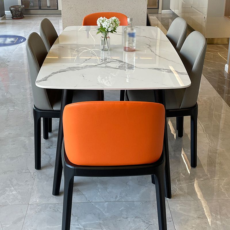 Stone Top Dining Table Modern Rectangle Table with 4 Wood Legs in Black