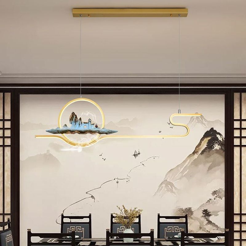 Luces de isla de forma lineal de estilo moderno Metal Dos accesorios de iluminación colgante