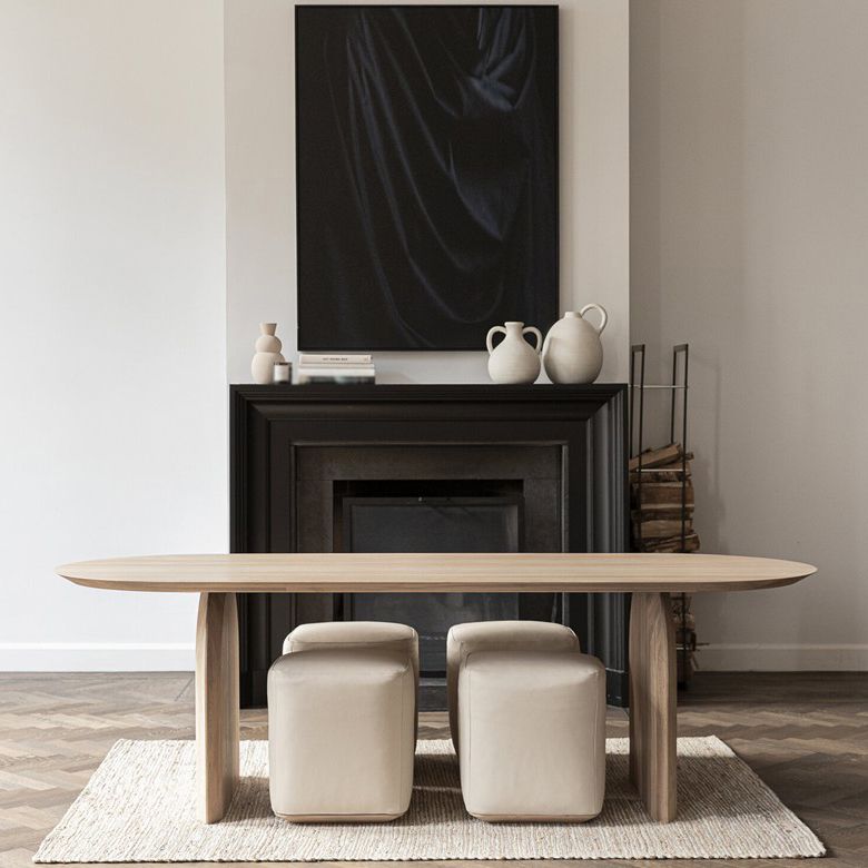 Oval Shape Double Pedestal Modern Dining Table Wood Color Fixed Table of Solid Wood