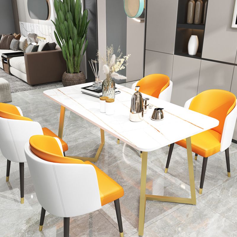 Modern Rectangle Dining Site Table Steel Double Pedestal Table with Stone Top