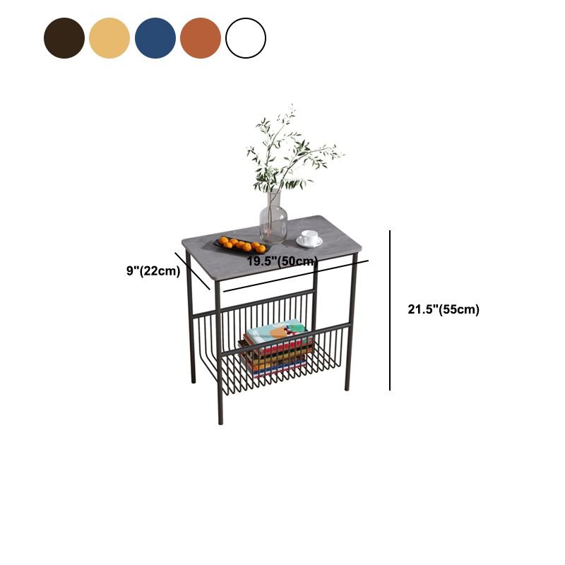 Contemporary Rectangular Side Table Metal 4 Legs End Table with Shelf