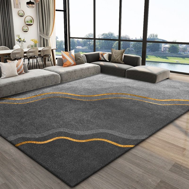 Simple Grey Tone Luxury Rug Polyester Geometric Splicing Pattern Area Rug Non-Slip Backing Carpet for Living Room