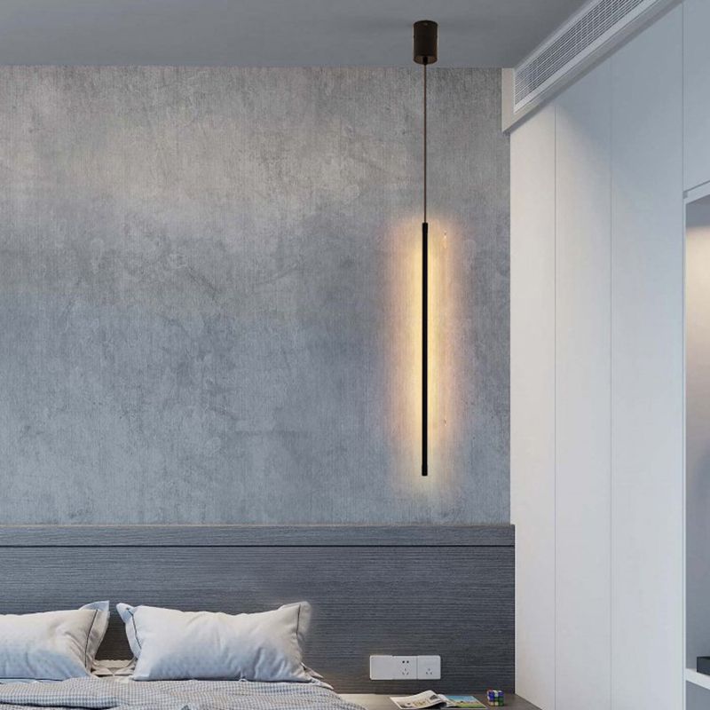 Simple Modern Style Line Shape Pendant Metal 1 Light Hanging Light in Black for Living Room Bedroom