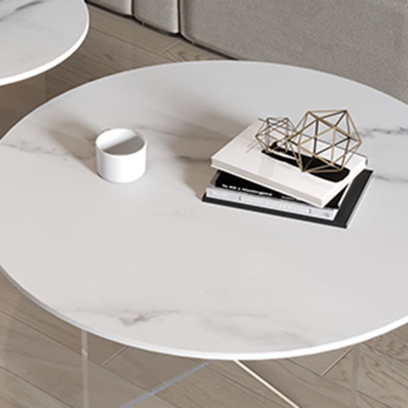 Slate and Acrylic Cocktail Table Modern White Round Coffee Table