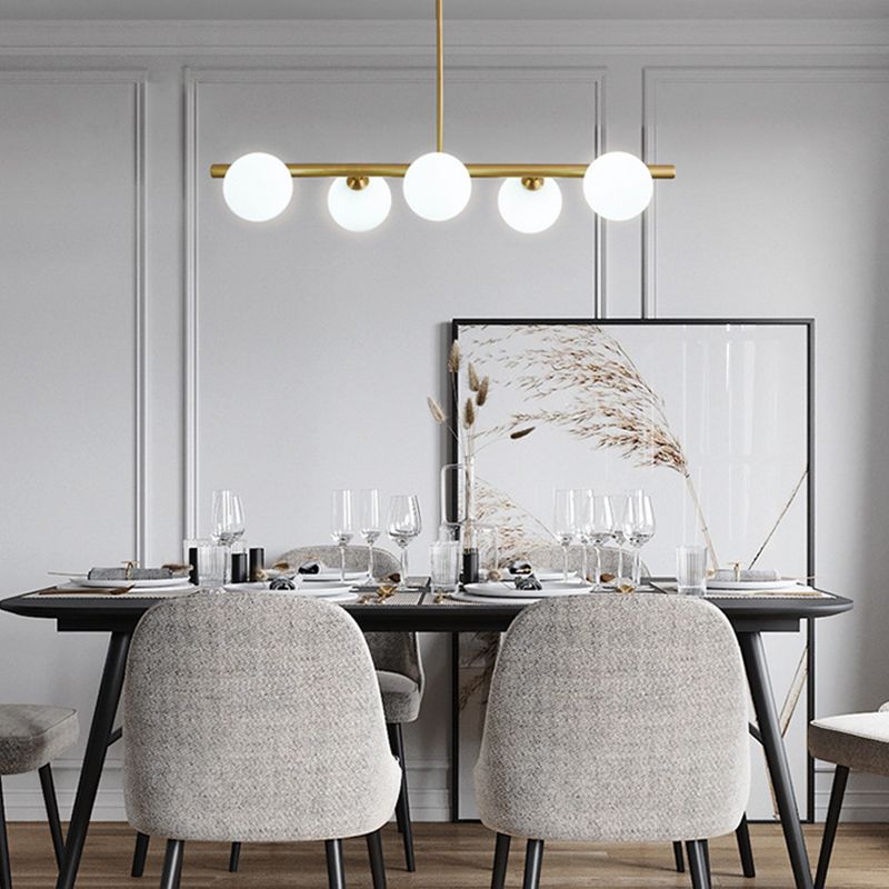 Gold Island Lights modernas lámparas colgantes de restaurantes múltiples con sombra de vidrio de globo
