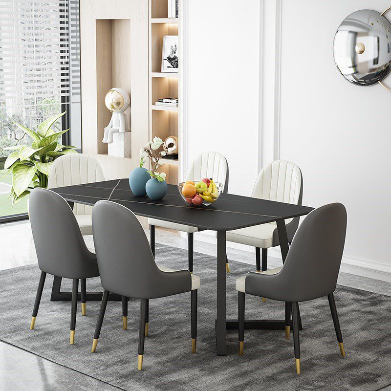 Sintered Stone Rectangle Dining Table Modern Dining Room Table with Double Pedestal