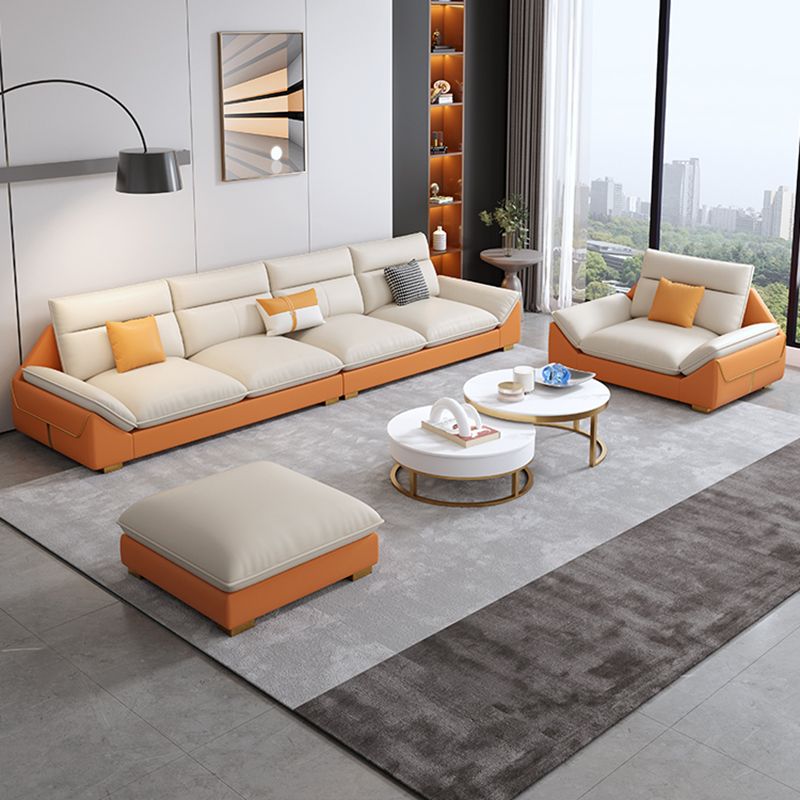 Orange Sectional Sofa 35.43" Tall Faux leather Modular Sofa with Removable Cushions