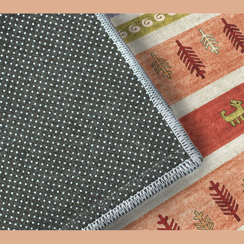 Morocco Antique Print Area Rug Red Polyester Area Carpet Easy Care Rug for Living Room