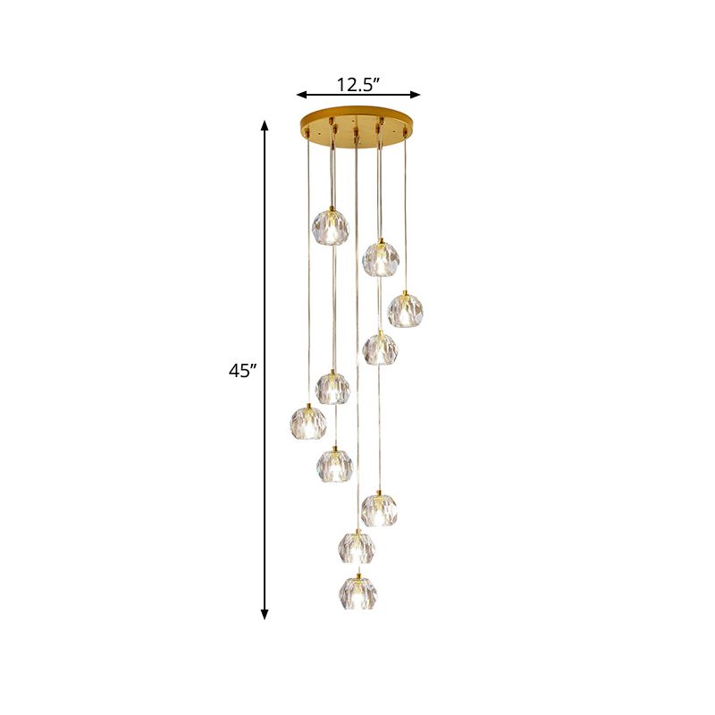 Ball Clear Glass Multi Pendant Modern Style Gold Pendulum Light met spiraalvormig ontwerp voor trappen