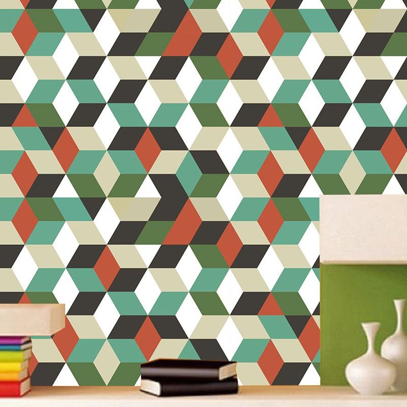 3D Cube Peel Wallpaper Panels Modern Amazing Matrix Wall Covering in Green, 4' x 20.5"