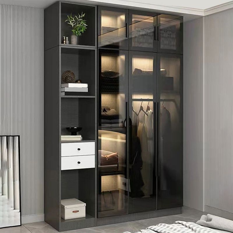 Modern Wardrobe Armoire Wood and Glass Wardrobe Closet for Home