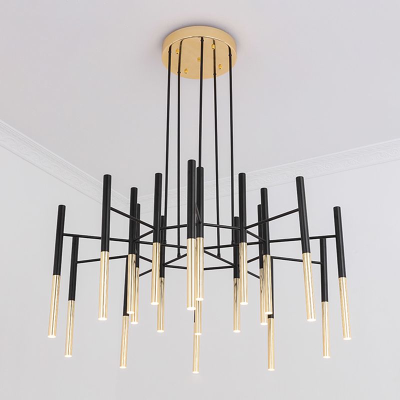 Postmodern Cylindrical Chandelier Metal Villa Lobby Hanging Light