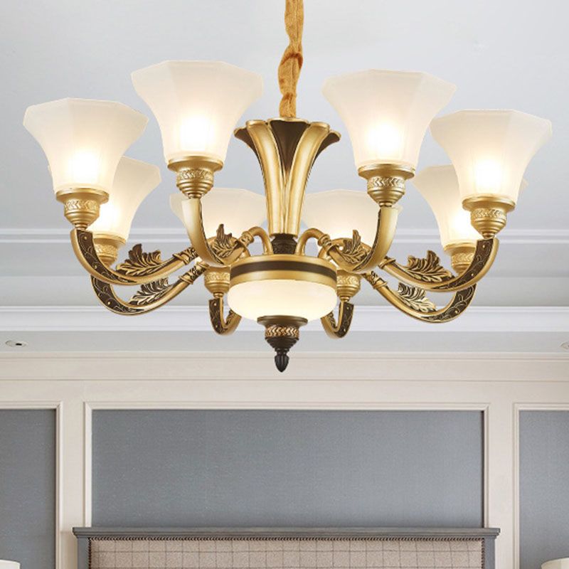 Bell Bedroom Chandelier Light Fixture White Frosted Glass Minimalistic Hanging Lamp Kit