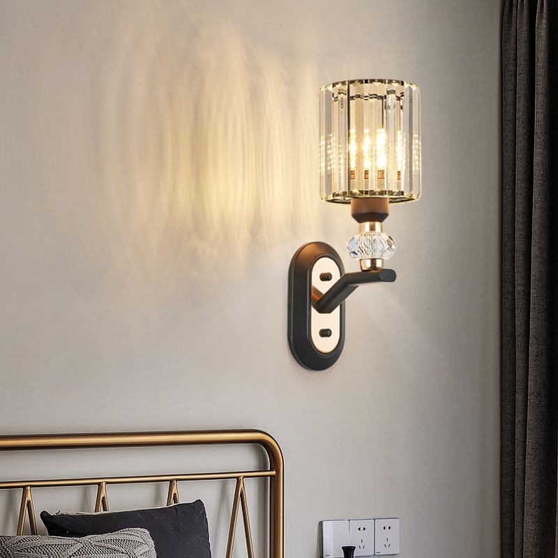 1-Light Wall Sconce Modern Style Crystal Half Cylinder Shape Wall Mount Light Fixture