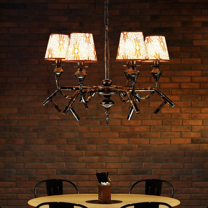 6 luci in tessuto lampada lampada lampada tradizionale ristorante conico in ottone giù per il ciondolo di illuminazione