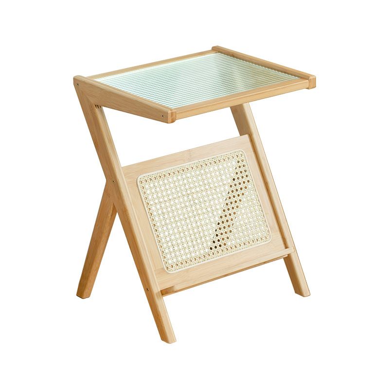 Modern Style Bamboo Cane Craft Glass Finish Material with Shelf Rectangular Side Table