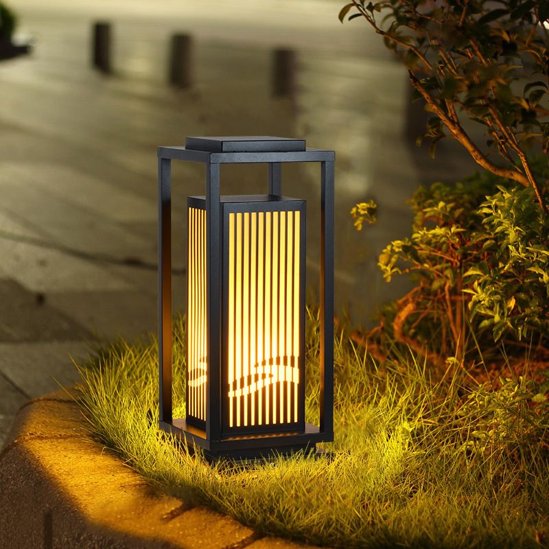 Rectangle Solar Pillar Lamp Contemporary Metal Outdoor Waterproof Light