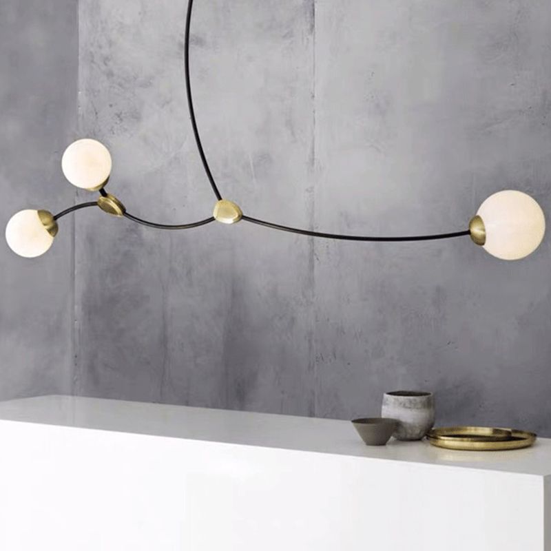 Black-Gold Molecular Suspension Lighting Minimalist Metal Island Light with Ball Glass Shade