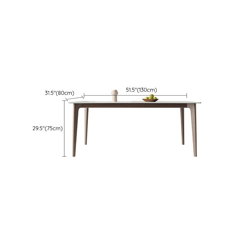 Mid-Century Rectangle Dining Table Stone Dining Table with Solid Wood Legs