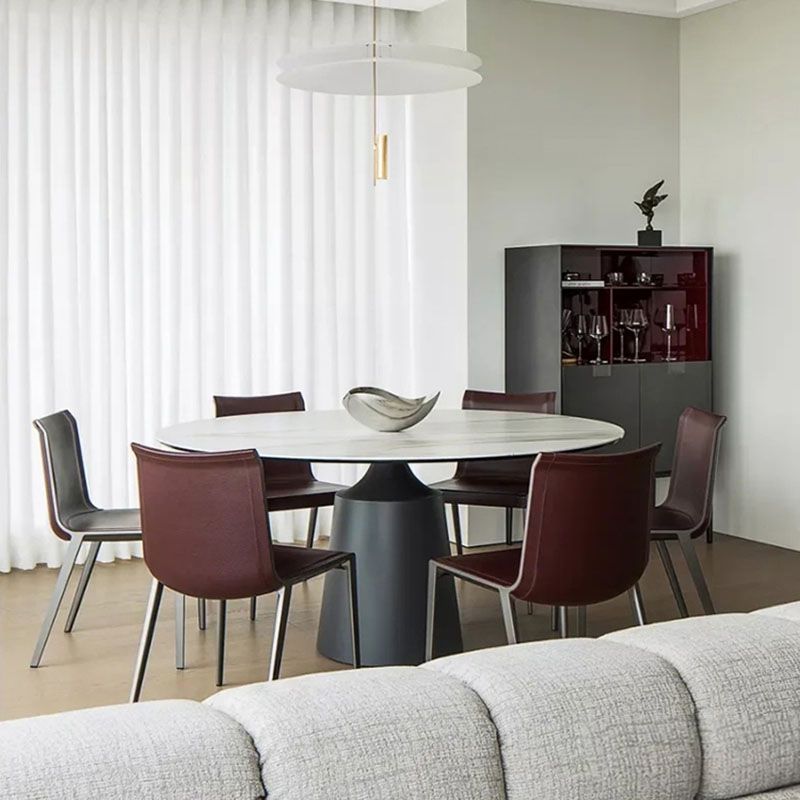 Modern Sintered Stone Dining Table Round Dining Room Table with Pedestal Base